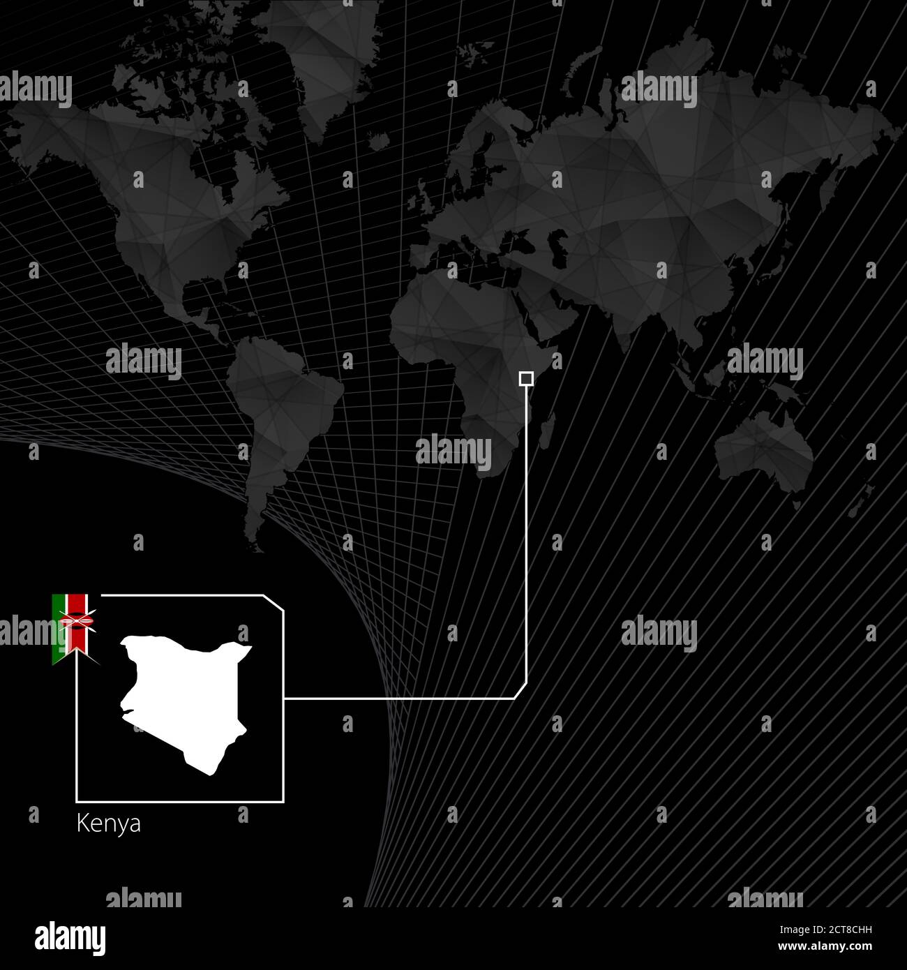 Kenya sulla carta nera del mondo. Mappa e bandiera del Kenya Immagine e Vettoriale - Alamy