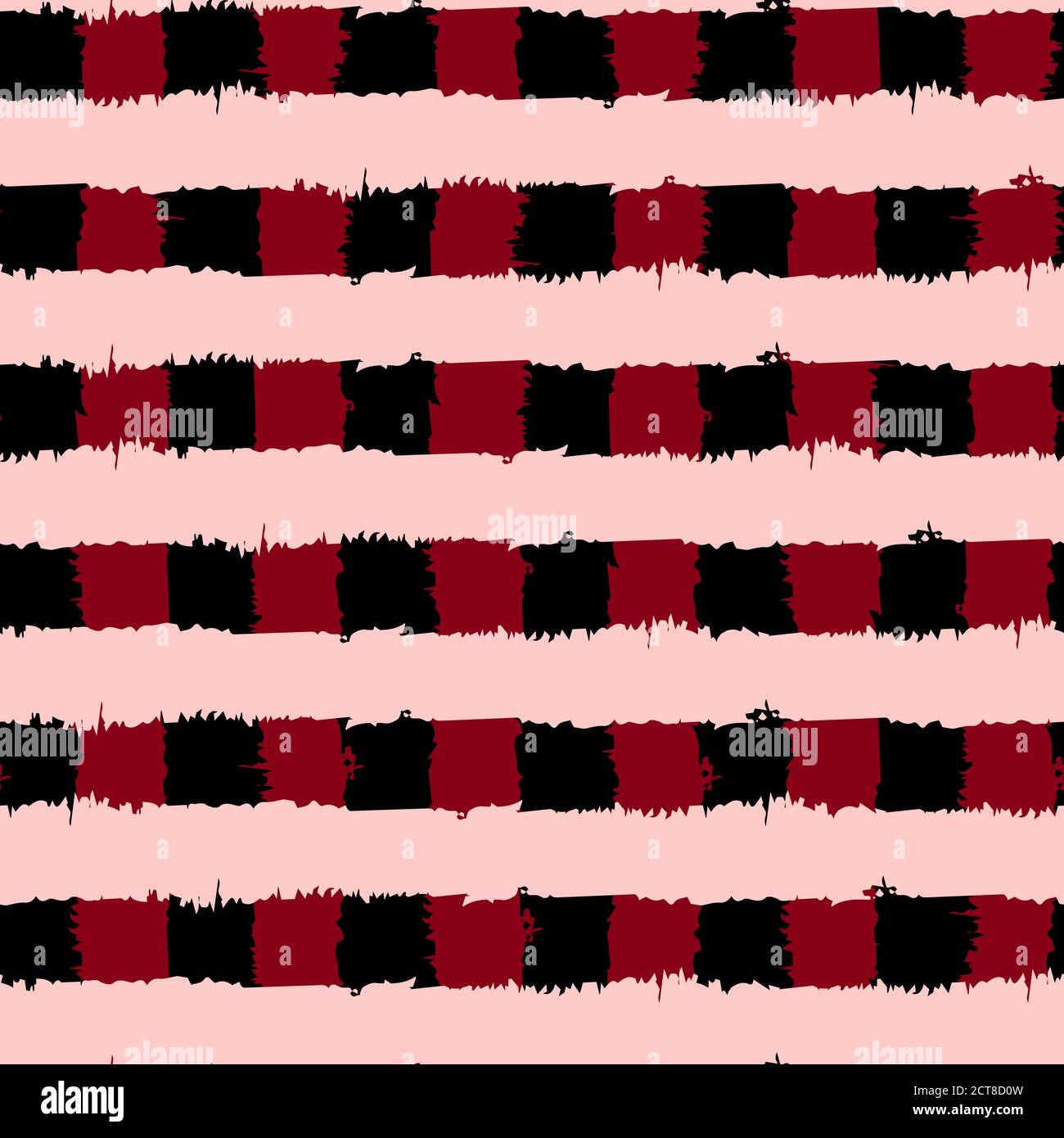 Motivo senza giunture a strisce. Strisce astratte. Disegno a mano, spazzole, blot. Texture moderne. Sfondo originale. Quadrati di sfondo a scacchi rossi Illustrazione Vettoriale