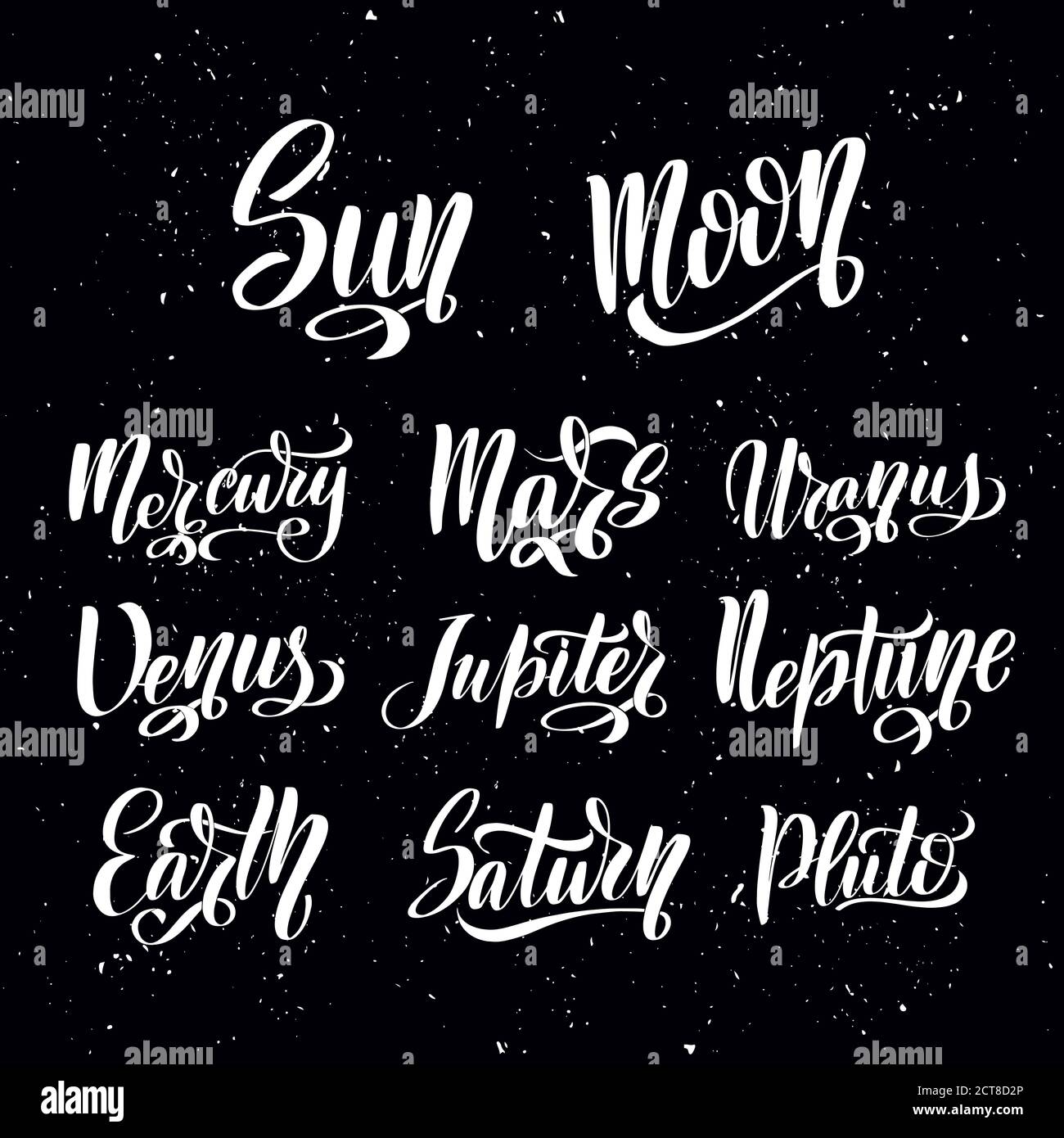 Set di lettere Planet. Nomi dei pianeti - mercurio, venere, terra, Illustrazione Vettoriale