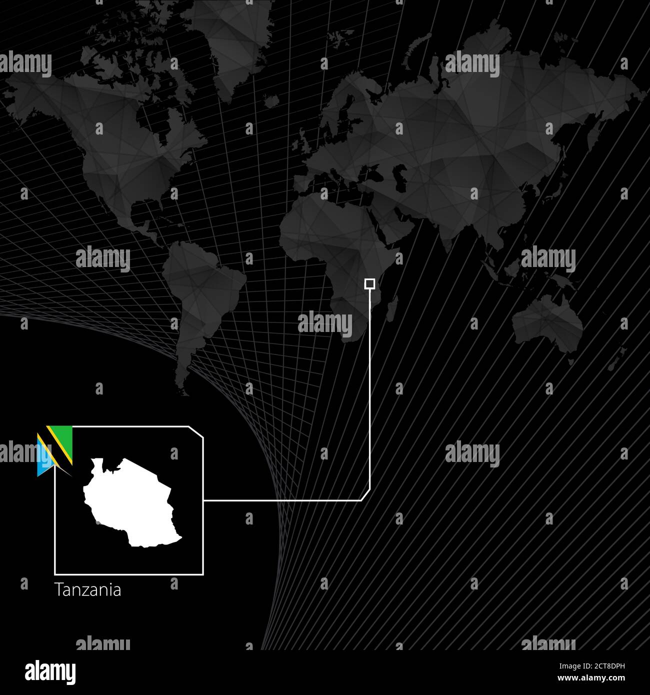 tanzania bandiera - 7 Tanzania sulla mappa nera del mondo. Mappa e bandiera della Tanzania Immagine e Vettoriale - Alamy