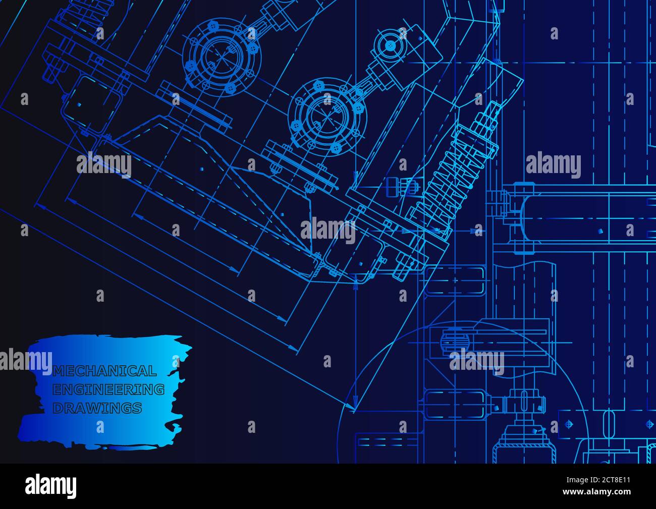 Industria della costruzione di macchine. Neon blu. Illustrazioni tecniche, sfondo Illustrazione Vettoriale