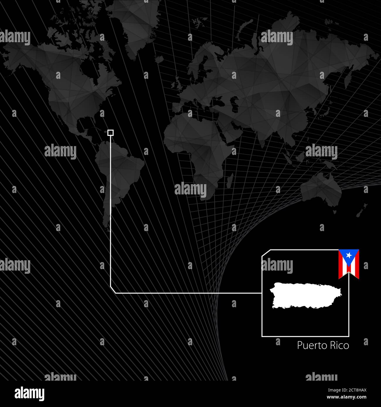 Puerto Rico sulla mappa del mondo nero. Mappa e bandiera di Porto Rico Immagine e Vettoriale - Alamy