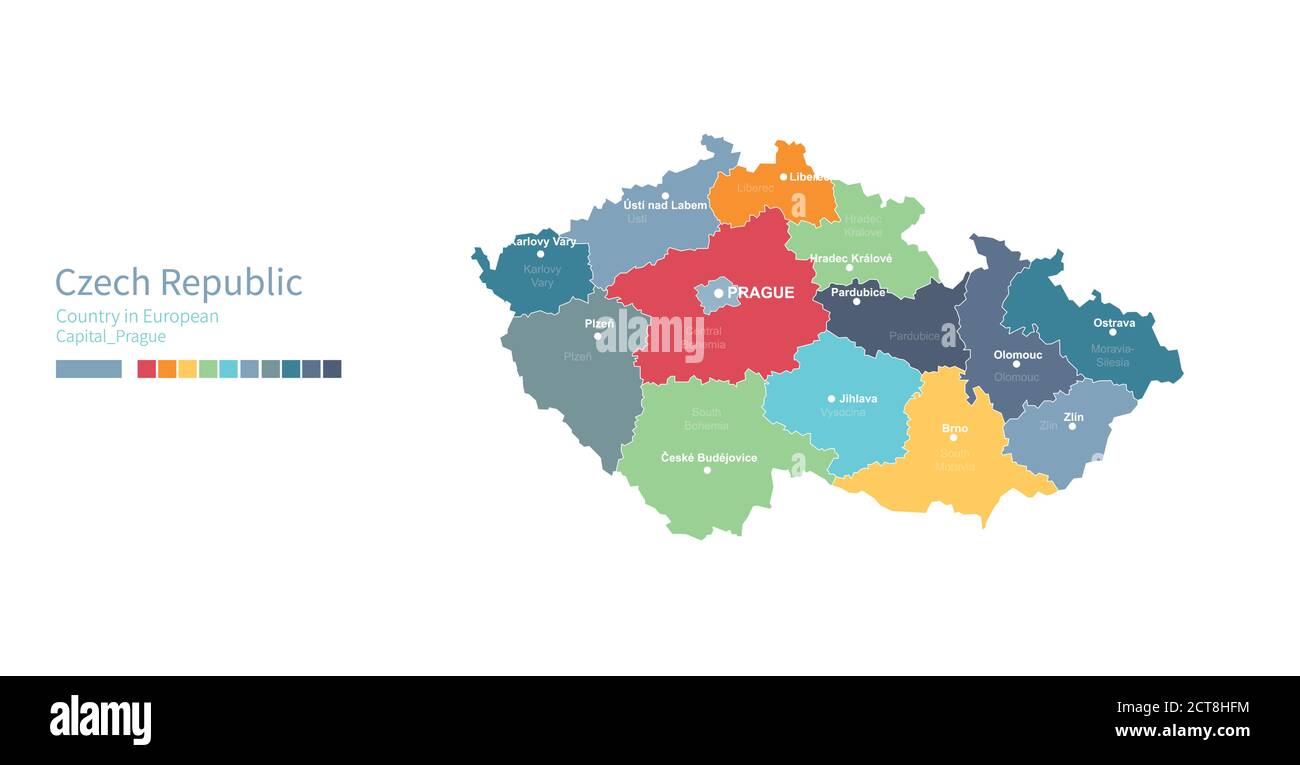 Mappa ceca. Mappa vettoriale colorata e dettagliata del paese europeo. Illustrazione Vettoriale