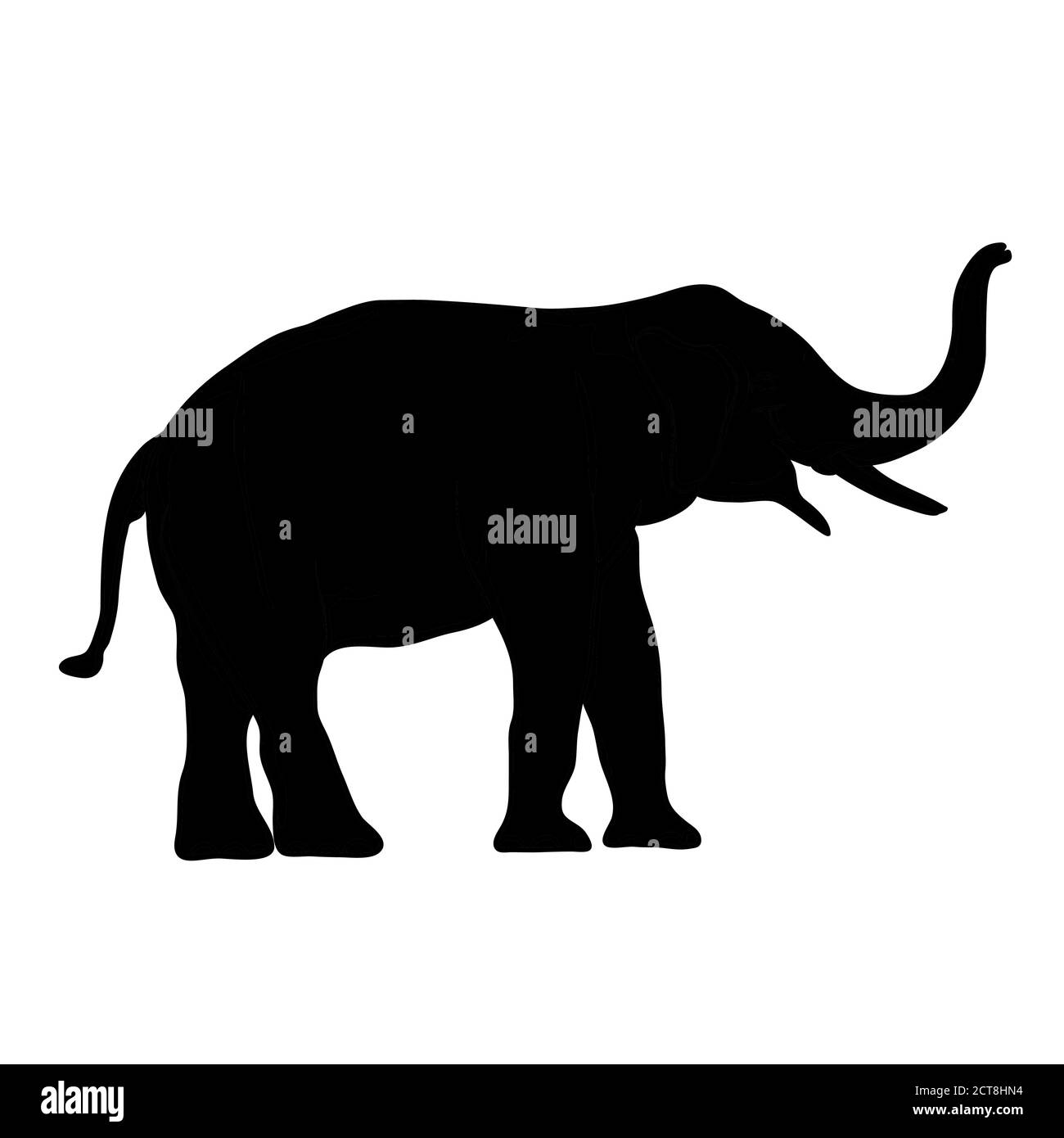 Immagine nera Elephant Asia standing, grafica disegno vettoriale contorno Illustrazione isolato su sfondo bianco Illustrazione Vettoriale