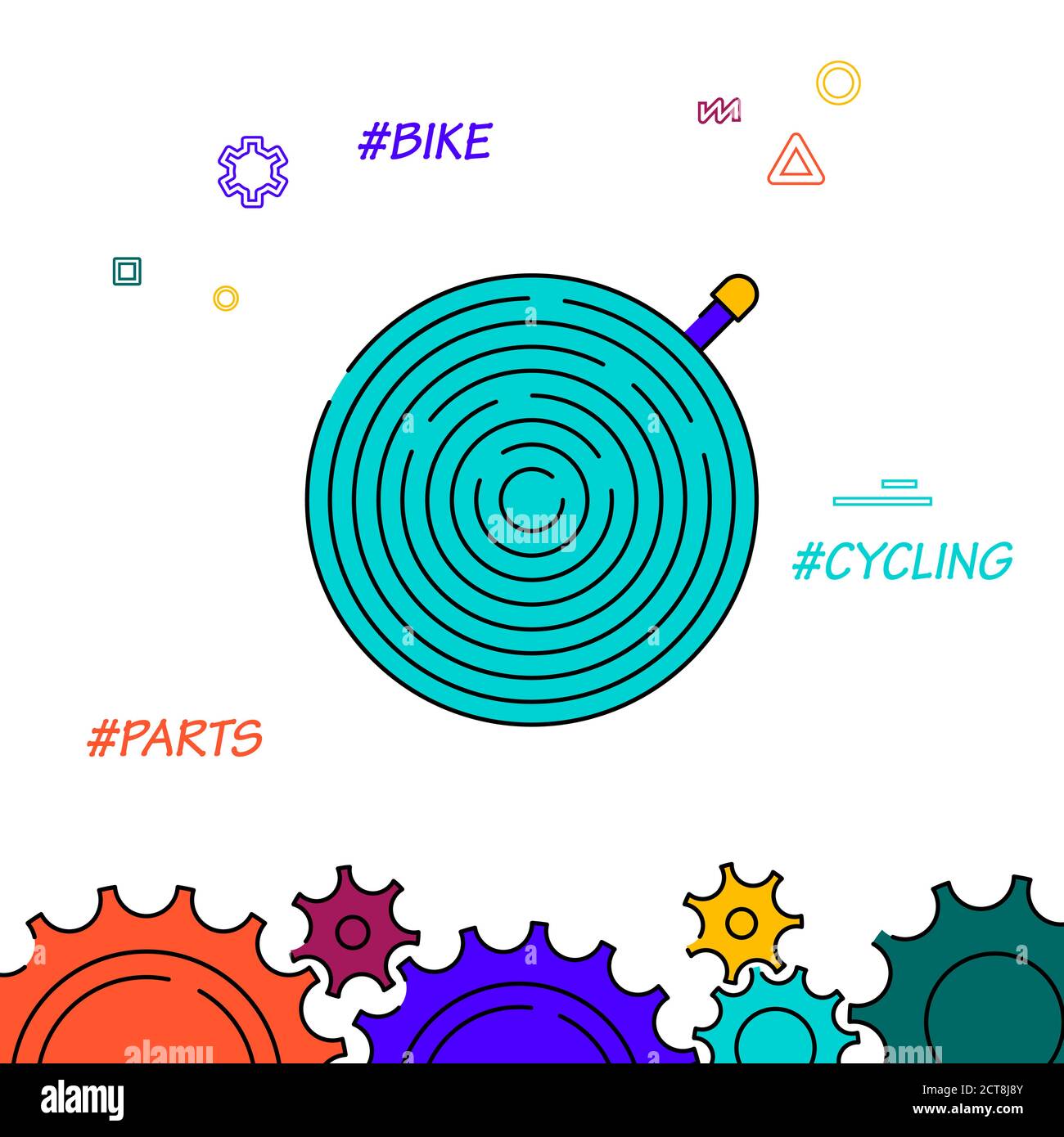 Icona del vettore di linea riempito del tubo interno della bicicletta, illustrazione semplice, bordo inferiore relativo. Illustrazione Vettoriale