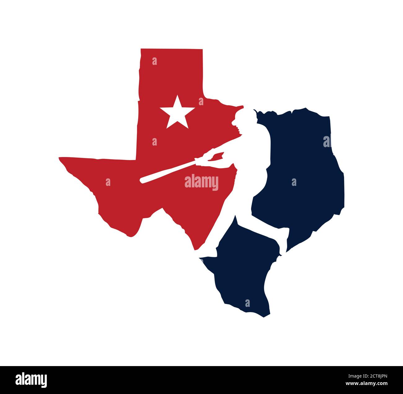 Un logo con illustrazione vettoriale del logo del Texas Baseball Team Championship con mappa stato del texas con giocatore di baseball Illustrazione Vettoriale