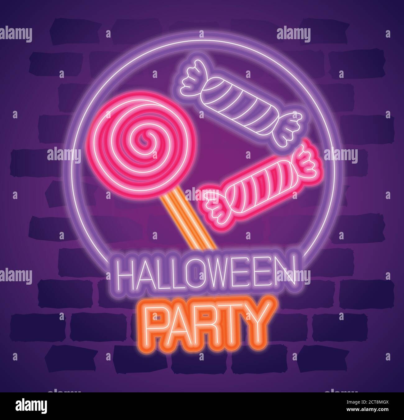 party halloween al neon con caramelle Illustrazione Vettoriale