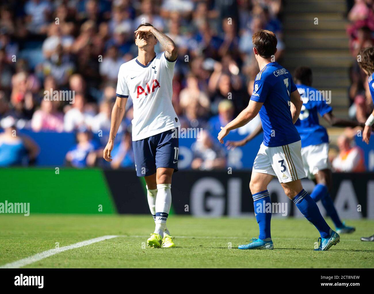 Erik lamela di Tottenham Hotspurs reagisce a perdere una possibilità. Leicester City v Spurs PHOTO CREDIT : © MARK PAIN / ALAMY STOCK PHOTO Foto Stock