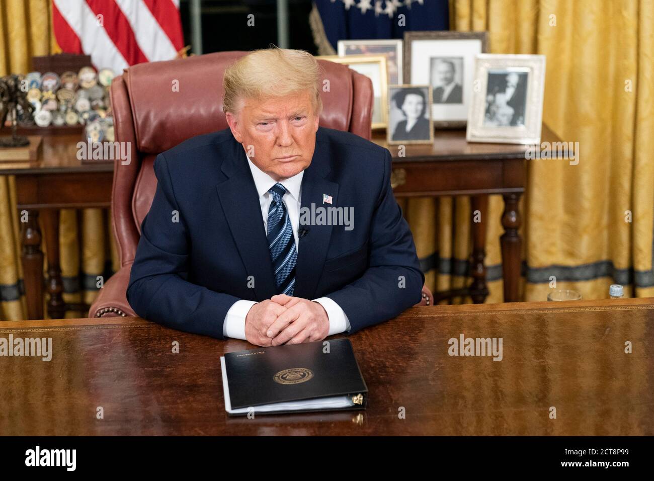 WASHINGTON DC, USA- 11 marzo 2020 - il presidente Donald J Trump si rivolge alla nazione dall'Ufficio ovale della Casa Bianca mercoledì sera, 11 marzo, Foto Stock