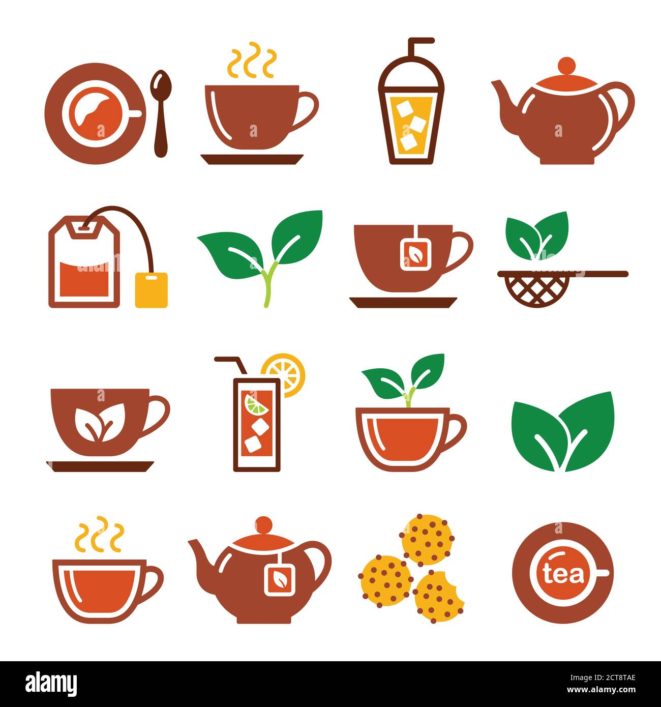 Set di icone vettoriali per tè nero e tè ghiaccio - marrone set di design a colori Illustrazione Vettoriale