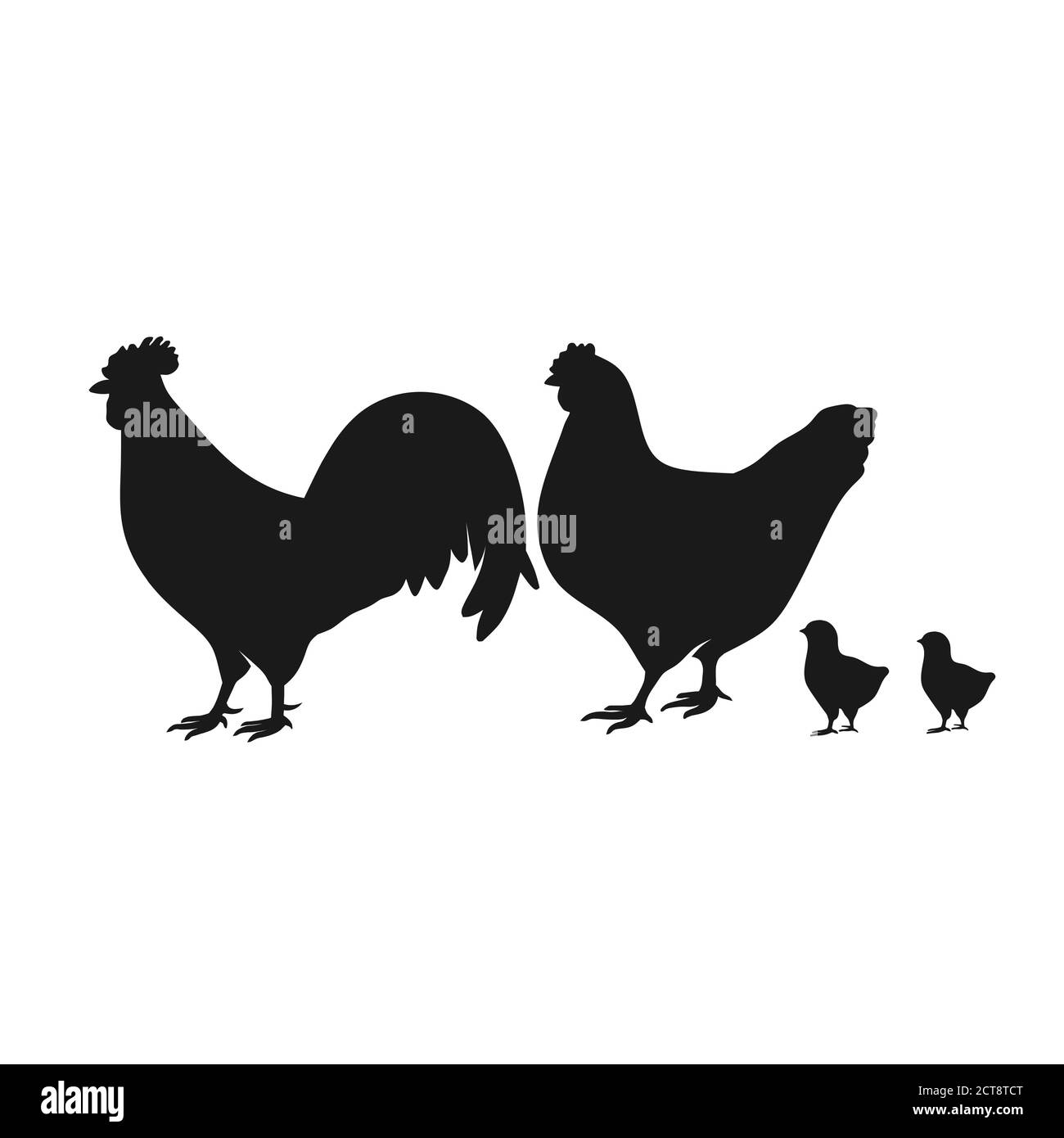 Silhouette animale fattoria in nero su sfondo bianco, pollo Sagome isolate su vettore bianco Illustrazione Vettoriale