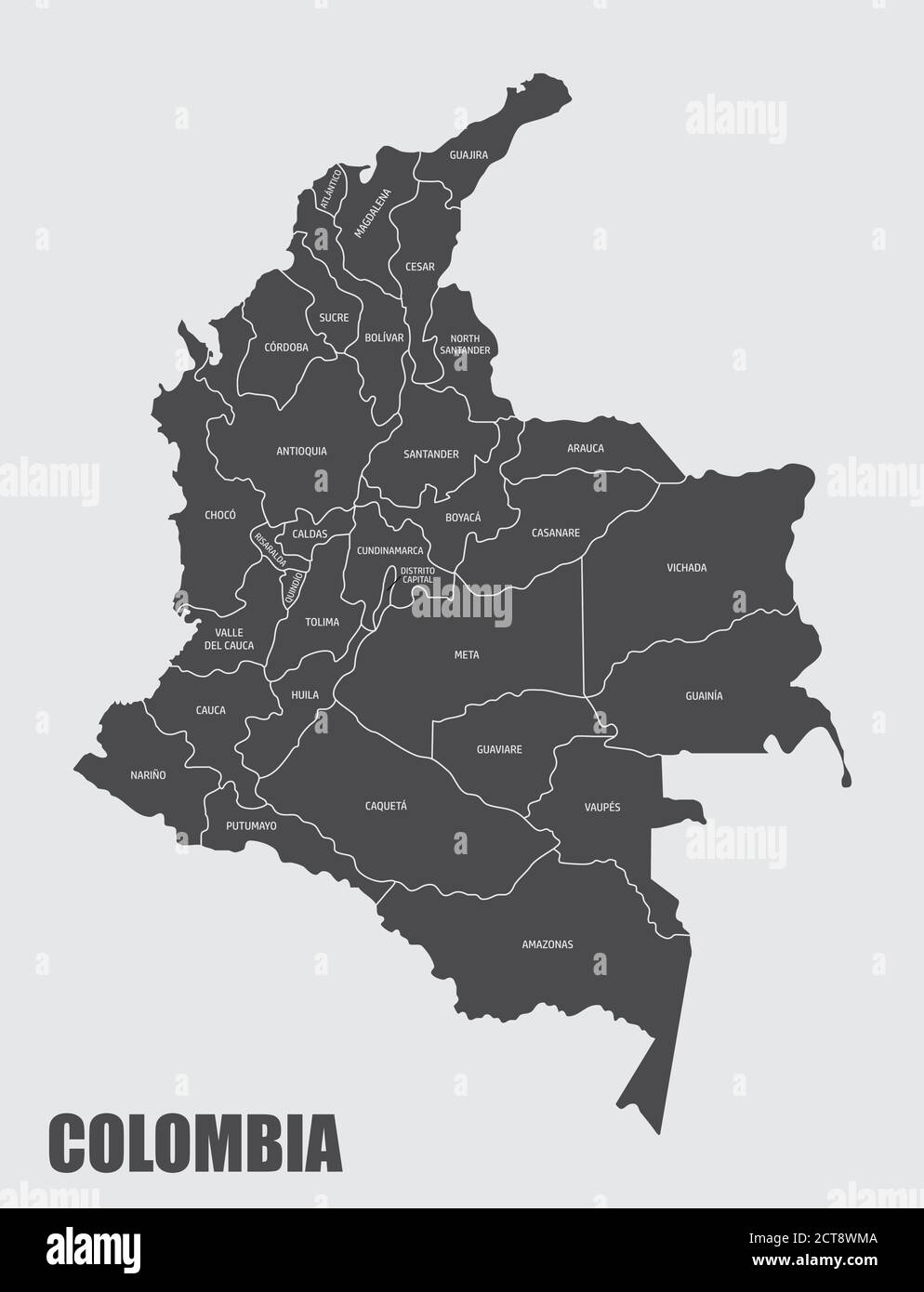 Mappa dei dipartimenti della Colombia Illustrazione Vettoriale