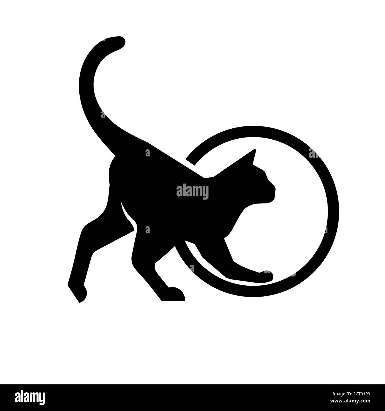 silhouette gatto che gioca posa logo illustrazione vettoriale Illustrazione Vettoriale