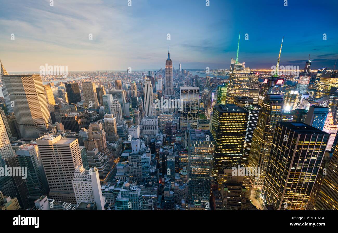 New York City da giorno a notte Foto Stock