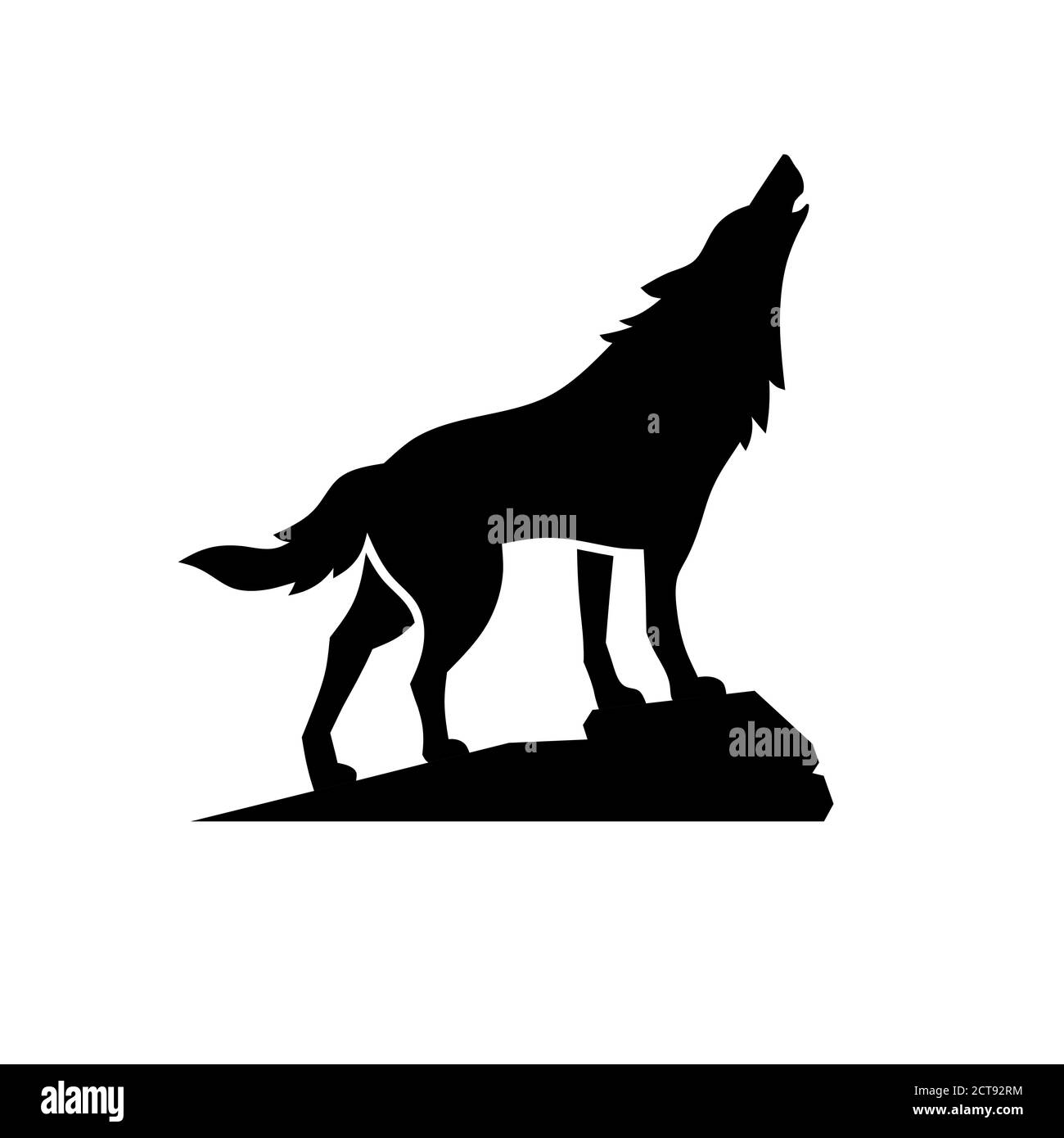 Semplice grafica vettoriale con silhouette piatta Wolf Design. Stile modello logo Wolf Illustrazione Vettoriale