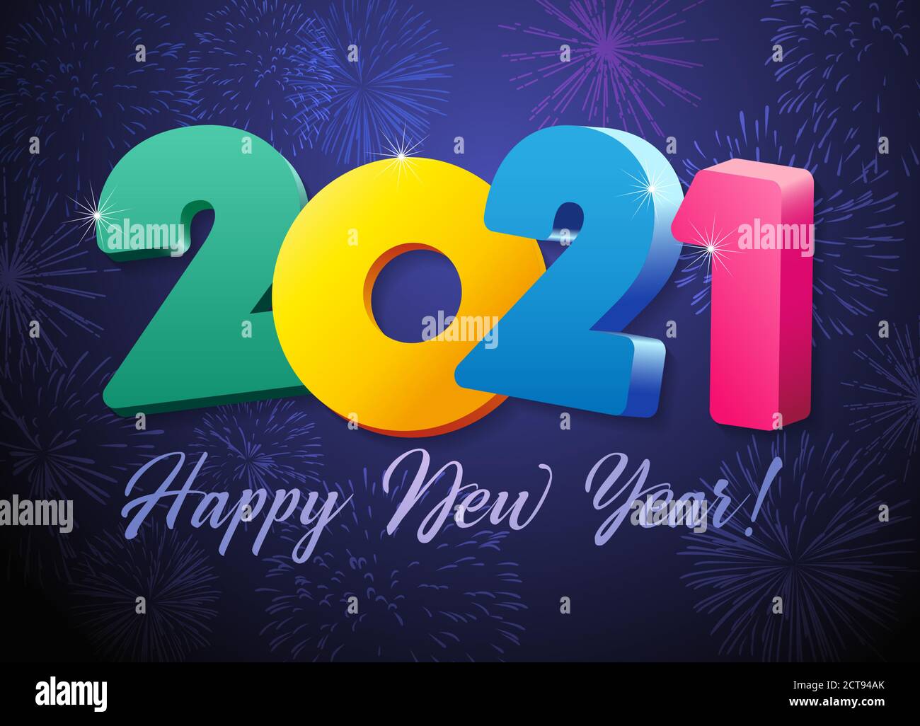 2021 un felice anno nuovo segno, congrats concetto. Logotipo in stile 3D. Splendido sfondo scuro modello di disegno grafico isolato astratto. Logo decorativo Illustrazione Vettoriale