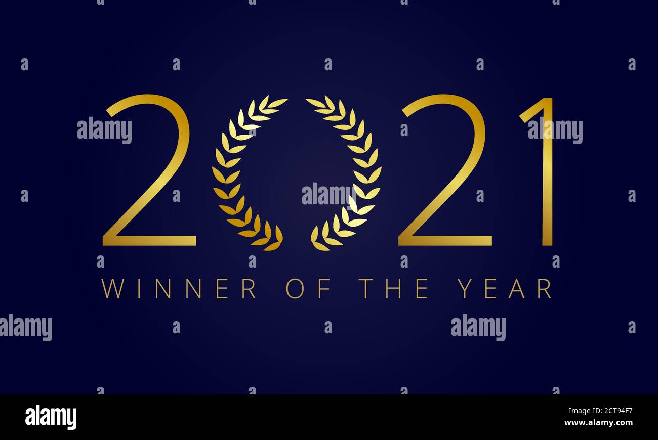 2021 UN felice anno nuovo, auguri allegri di Natale con palme incorniciate. Lussuoso premio isolato oro rotondo premi segno 2021, 20, 10 ° anniversario retro. Illustrazione Vettoriale
