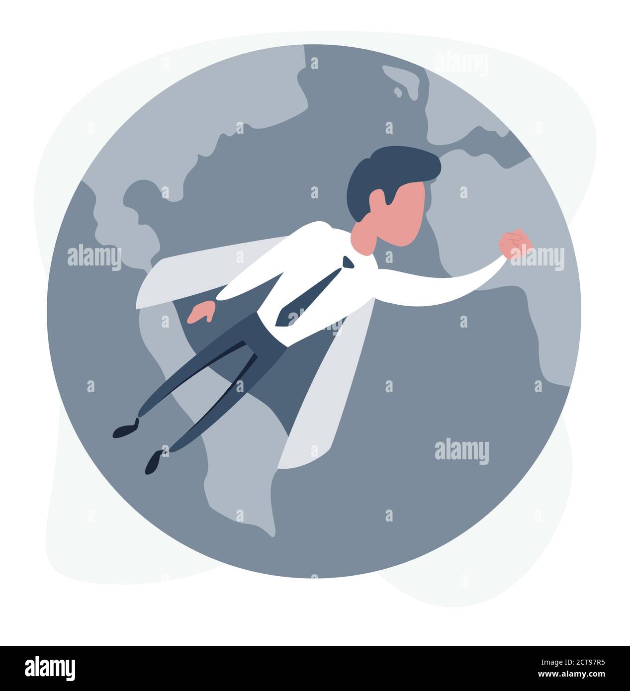 Supereroe uomo d'affari che vola sopra la terra Illustrazione Vettoriale