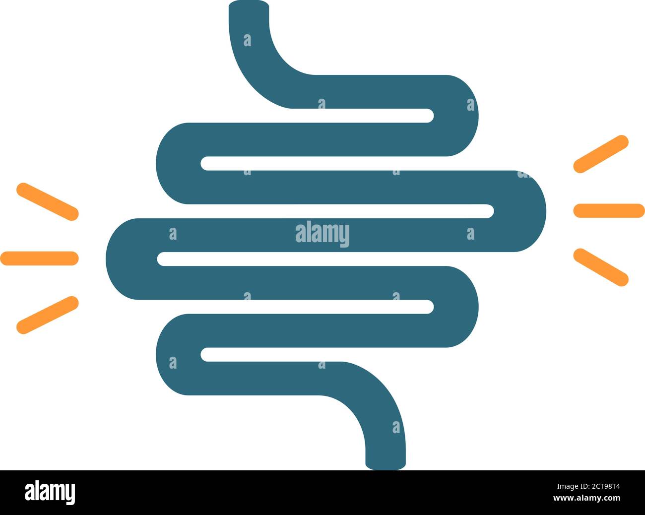 Intestino con dolore acuto icona colorata. Colite ulcerosa, gonfiore, simbolo del volvolo del colon sigmoide Illustrazione Vettoriale