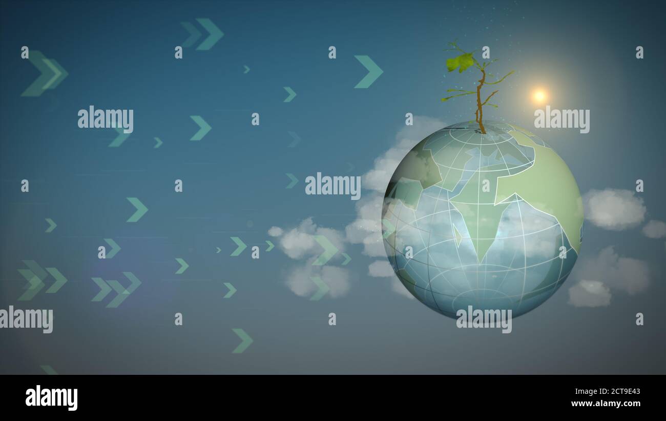 Pianeta verde Terra Globe con piante crescenti sfondo Foto Stock