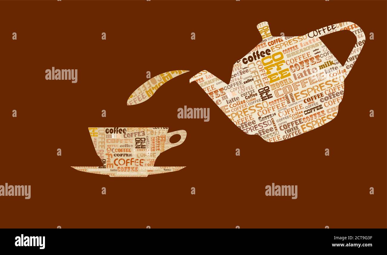 modello di disegno del caffè, nuvola di parole, menu del caffè, spazio libero di copia, vettore Illustrazione Vettoriale