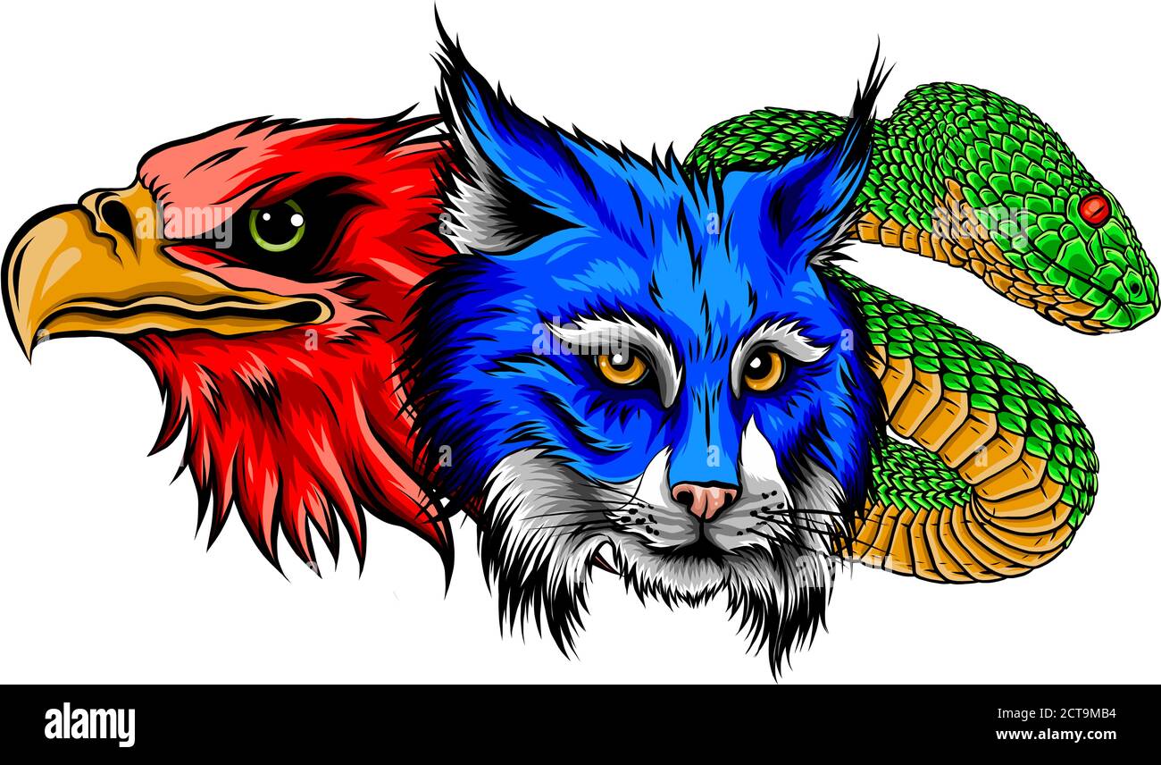 Lynx Wildcat Eagle serpente mascotte con logo Illustrazione Vettoriale