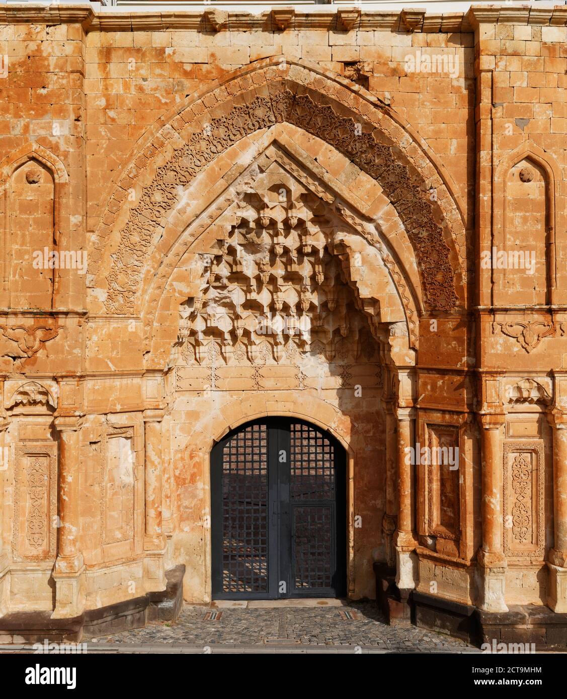 Turchia, Anatolia Orientale, Anatolia, Agri provincia, Dogubeyazit, Ishak Pasha Palace, Seljuk portal Foto Stock