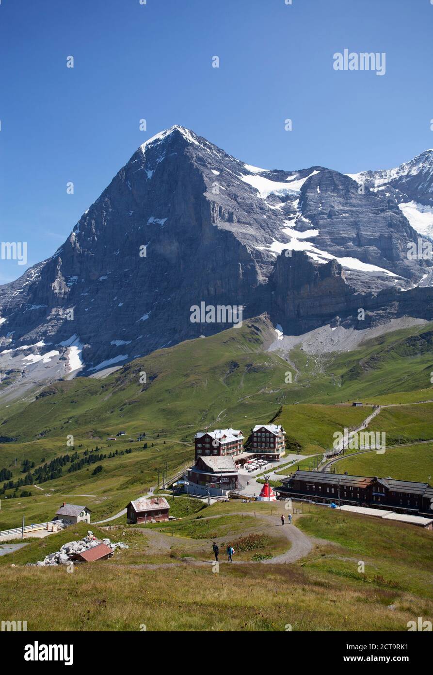 La Svizzera, Oberland bernese, Grindelwald con Eiger mountain, Kleine Scheidegg, ferrovia della Jungfrau e hotel Foto Stock