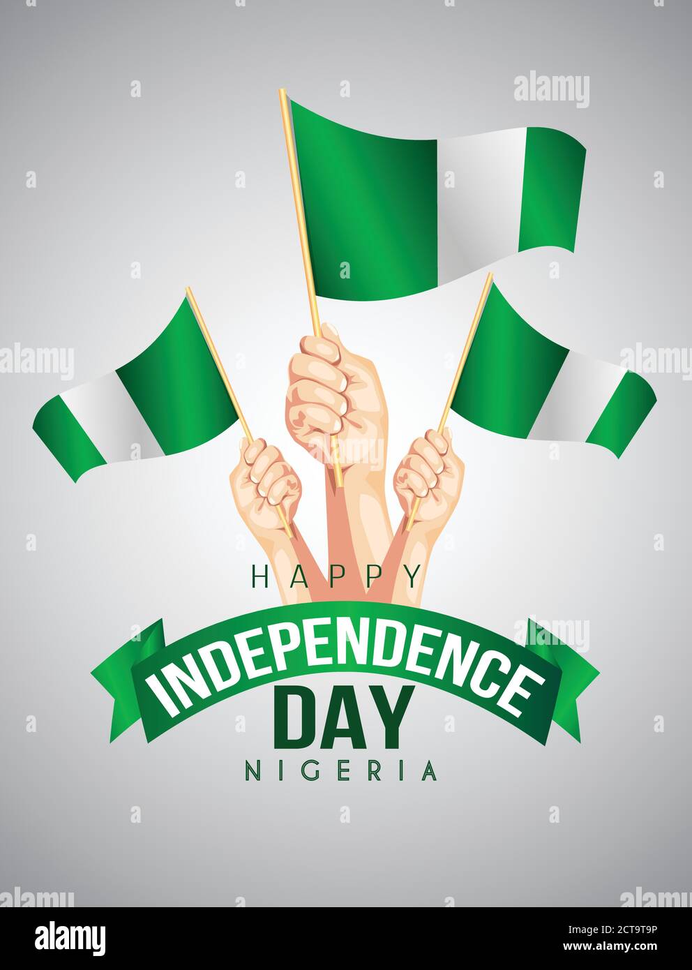 1 ottobre Nigeria Independence Day. Mano con bandiera nigeriana Illustrazione Vettoriale