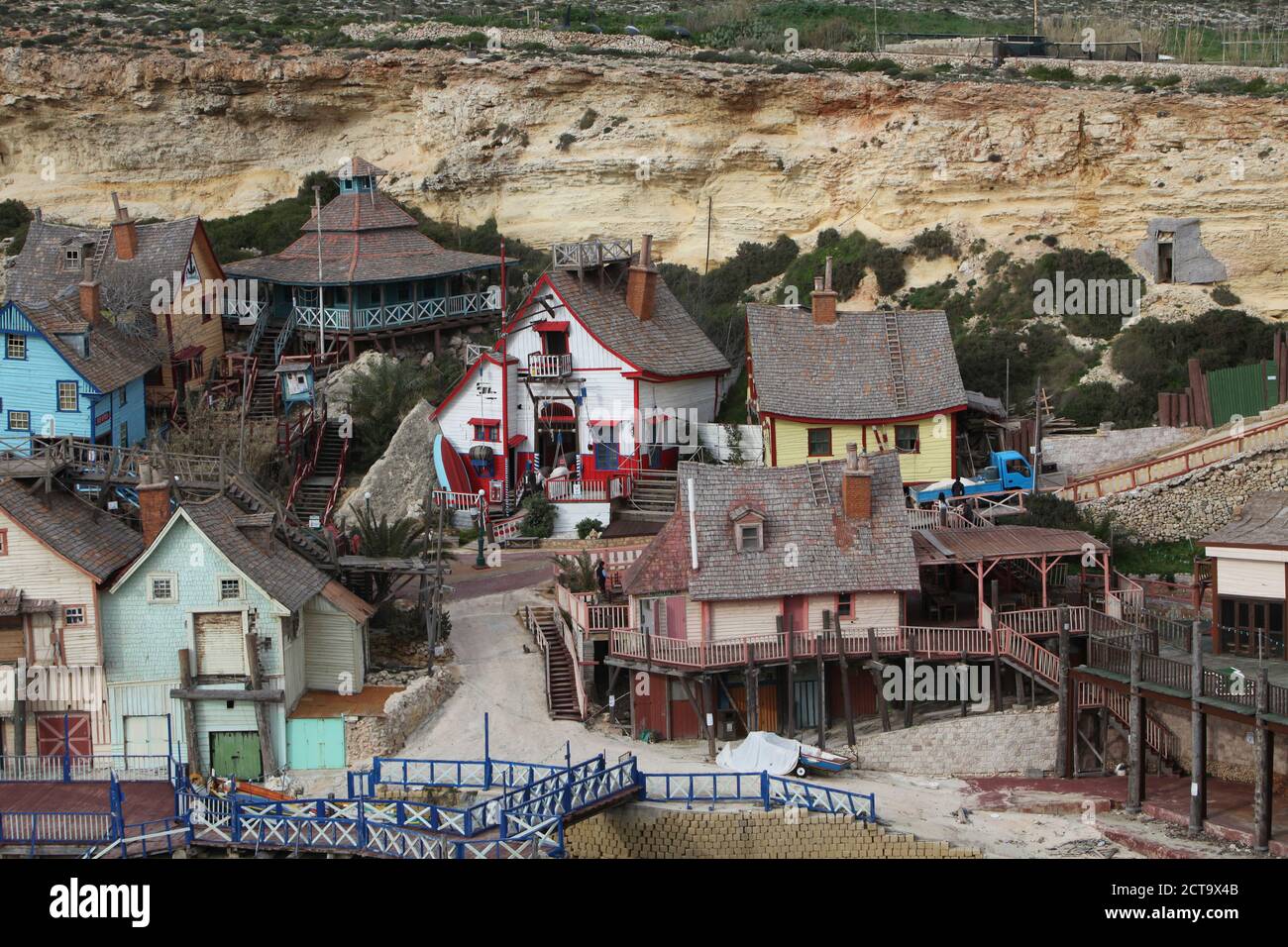 Malta, Anchor Bay, il set del film Popeye Village Foto Stock