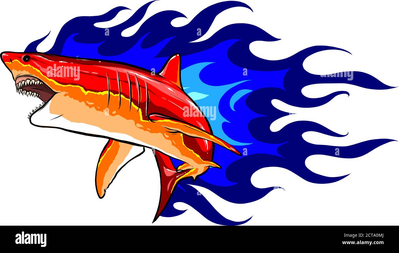 Emblema squali e Fire vettoriale illustrazione disegno Illustrazione Vettoriale