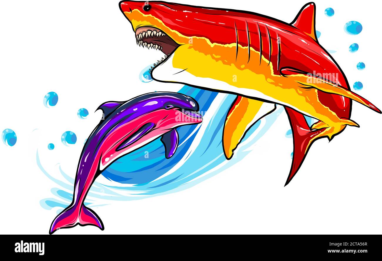 Grande squalo bianco strappa con vettore bocca aperta Illustrazione Vettoriale