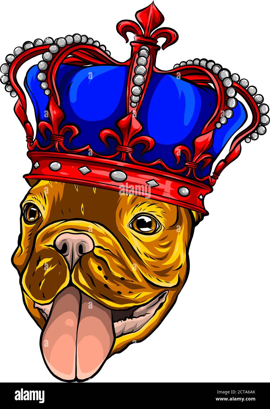 PUG Dog con corona su sfondo bianco Illustrazione Vettoriale