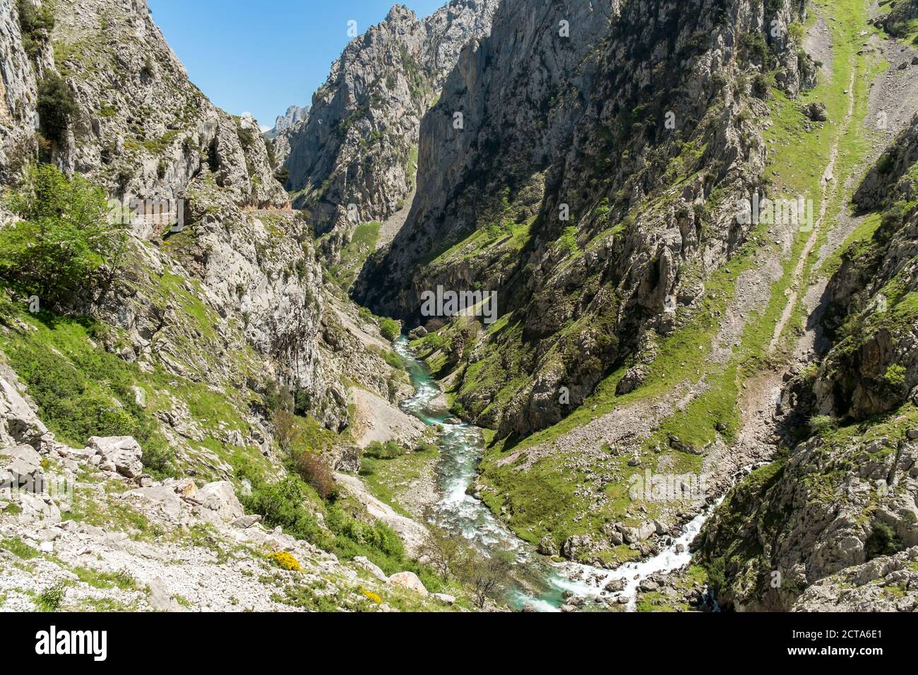 Spagna, Asturia, Parco Nazionale Picos de Europa, Ruta del Cares, Canyon con Rio Cares Foto Stock