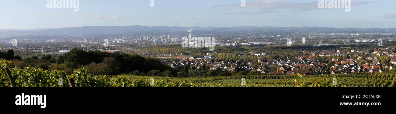 Triangolo di confine della Germania, Svizzera e Francia visto da Oetlingen, Baden-Wuerttemberg Foto Stock