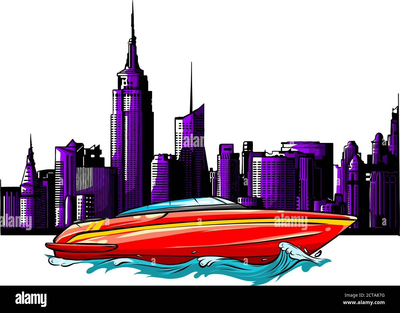Arrivo in città da una gita in mare a bordo di yacht e motoscafo moderni. Illustrazione Vettoriale Arrivo in città da una gita in mare a bordo di yacht e motoscafo moderni. Illustrazione Vettoriale