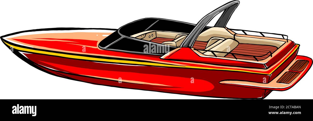 Motoscafo rosso veloce. Motoscafo, trasporto in acqua, soccorritore. Può essere utilizzato per argomenti come turismo, vacanza, nave Illustrazione Vettoriale