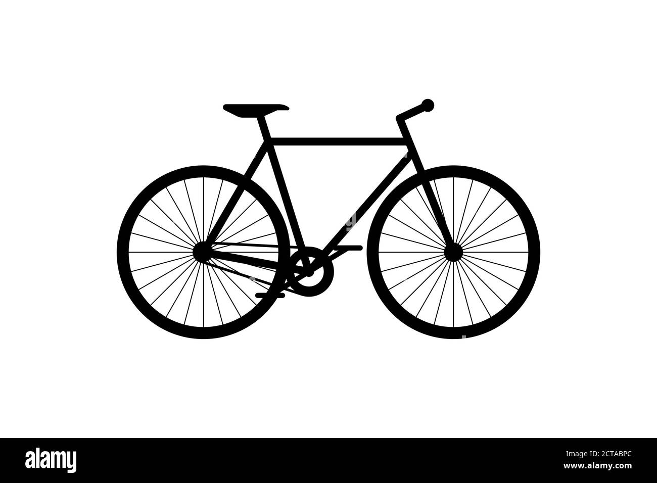 Icona di bicicletta nera. Attivare il simbolo di silhouette su sfondo bianco. Illustrazione eps vettoriale simbolo del veicolo per il trasporto in città in bicicletta Illustrazione Vettoriale