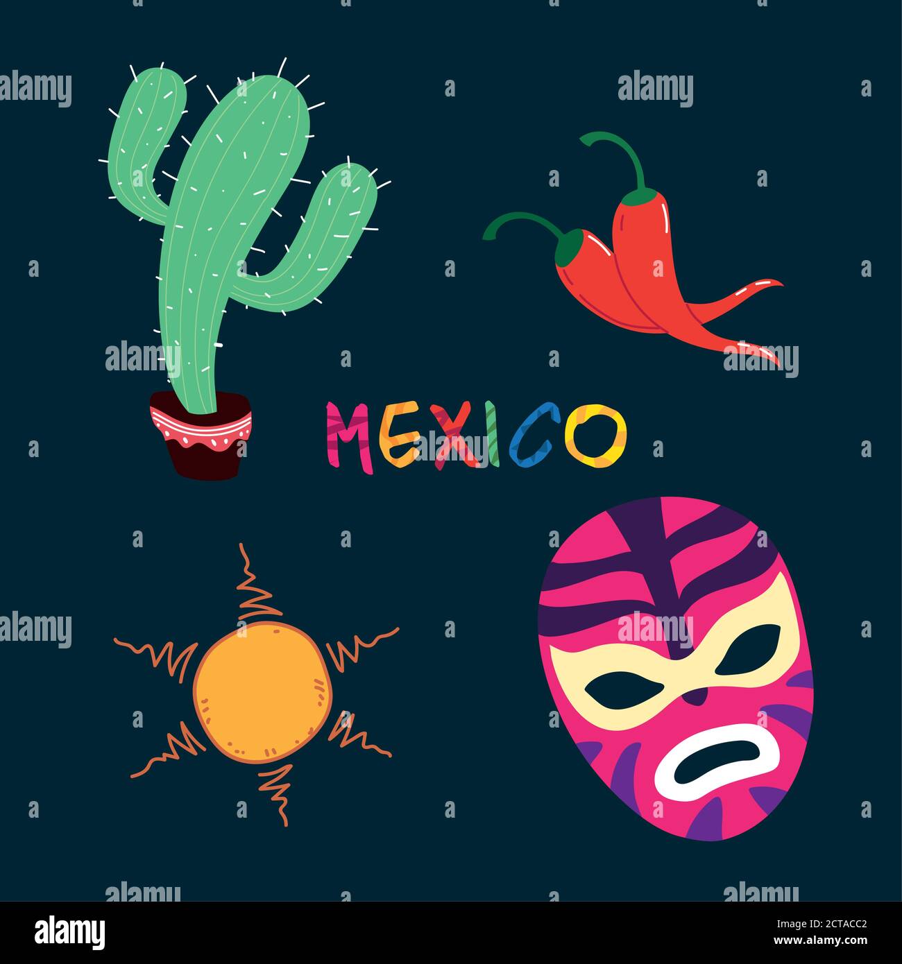 set di simboli messicani, icone di celebrazione messicane disegno vettoriale Illustrazione Vettoriale