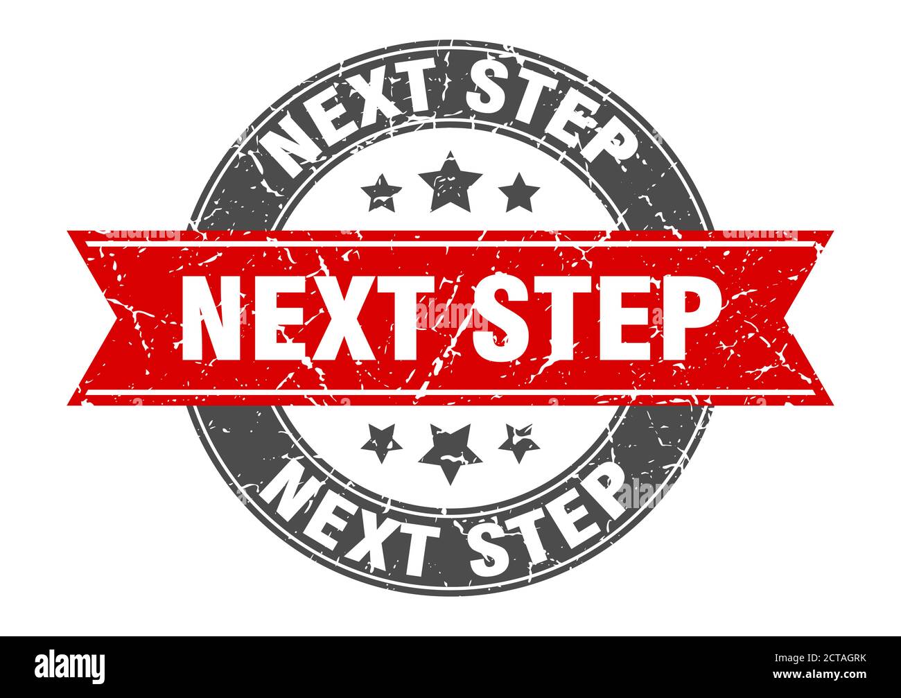 passo successivo timbro rotondo con nastro. etichetta di segno Illustrazione Vettoriale
