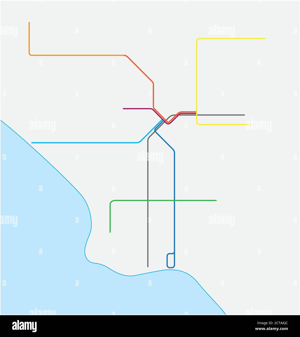Mappa vettoriale della metropolitana di los angeles, California, Stati Uniti Illustrazione Vettoriale