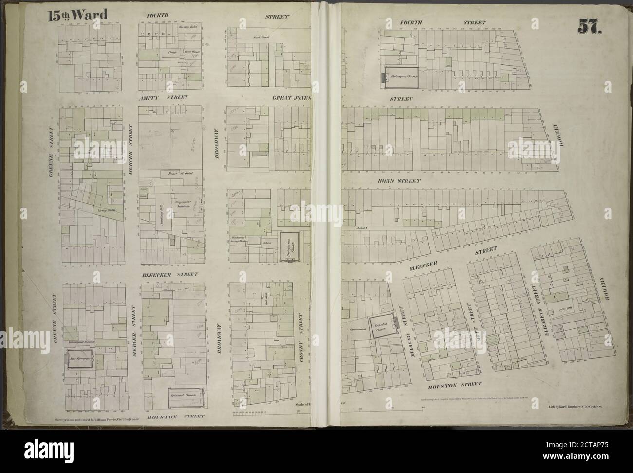 Piatto 57: Mappa delimitata da East 4th Street, Bowery, Houston Street, Green Street, cartografia, Mappe, 1854, Perris, William Foto Stock