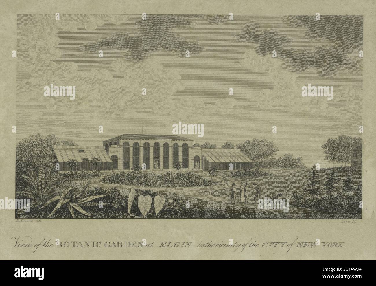 Vista del giardino botanico di Elgin nelle vicinanze della città di New York, immagine fissa, stampe, 1601 - 1900, Leney, William Satchwell (1769-1831), Simond, L. (Louis) (1767-1831 Foto Stock