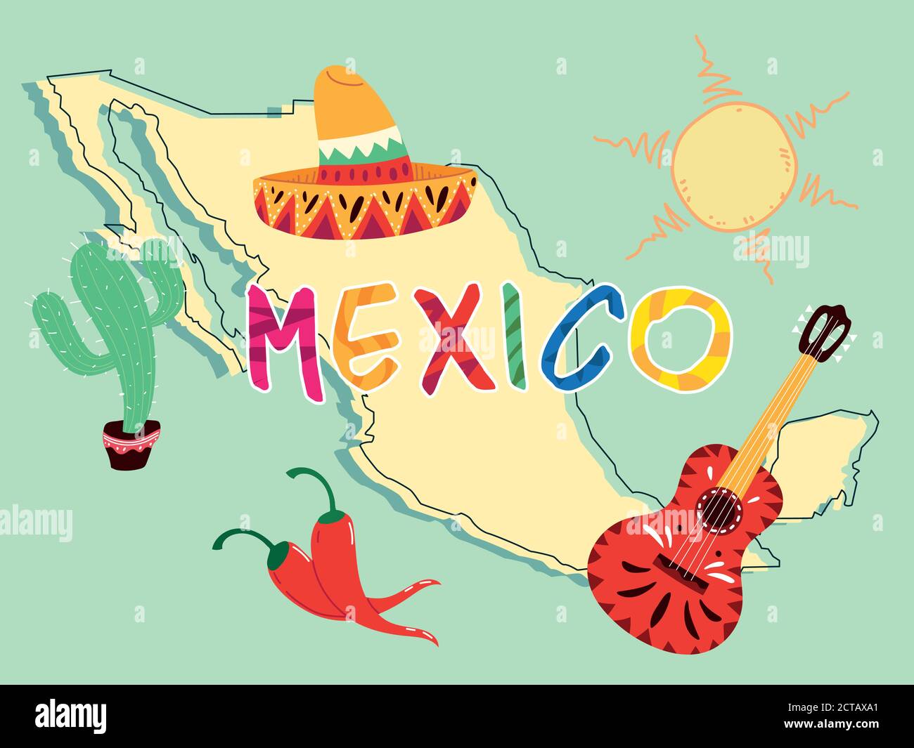 set di simboli messicani, icone di celebrazione messicane disegno vettoriale Illustrazione Vettoriale