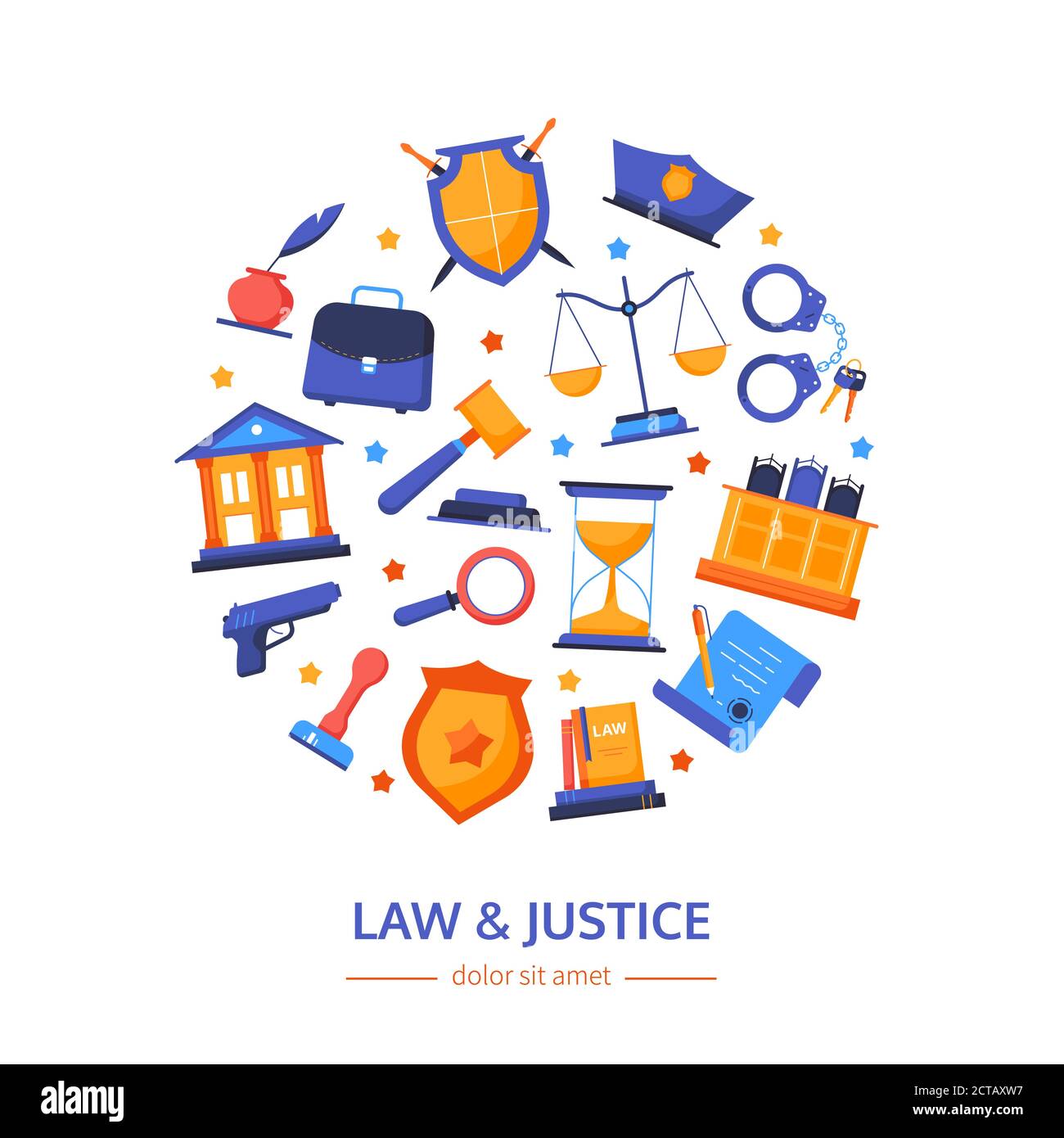 Legge e giustizia - vetector flat design stile banner Illustrazione Vettoriale