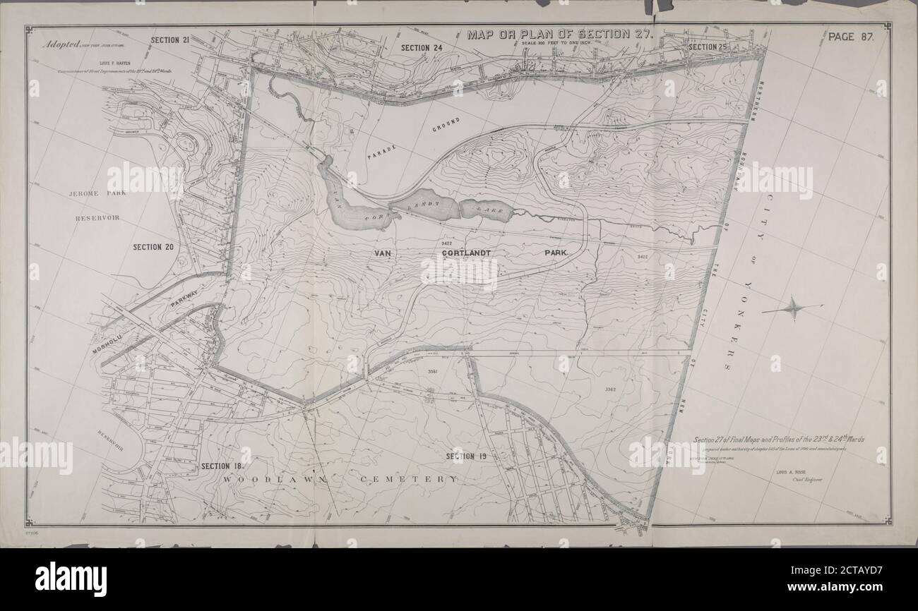 Mappa o piano della Sezione 27. Delimitato da Broadway, Van Cortlandt Park South, Gun Hill Road, Jerome Avenue e Mount Vernon Avenue., immagine fissa, Maps, 1892 - 1895, New York (N.Y.). Ufficio topografico Foto Stock