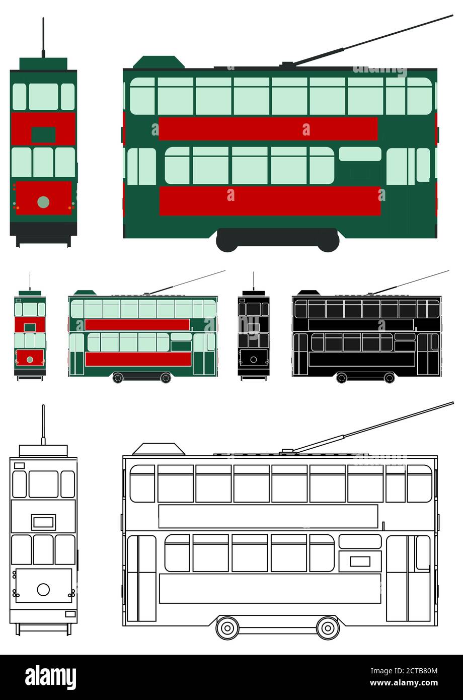 Tram di Hong Kong colorato, Asia. Illustrazione Vettoriale