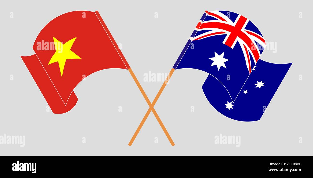 Bandiere incrociate e sventolanti di Australia e Vietnam. Illustrazione vettoriale Illustrazione Vettoriale