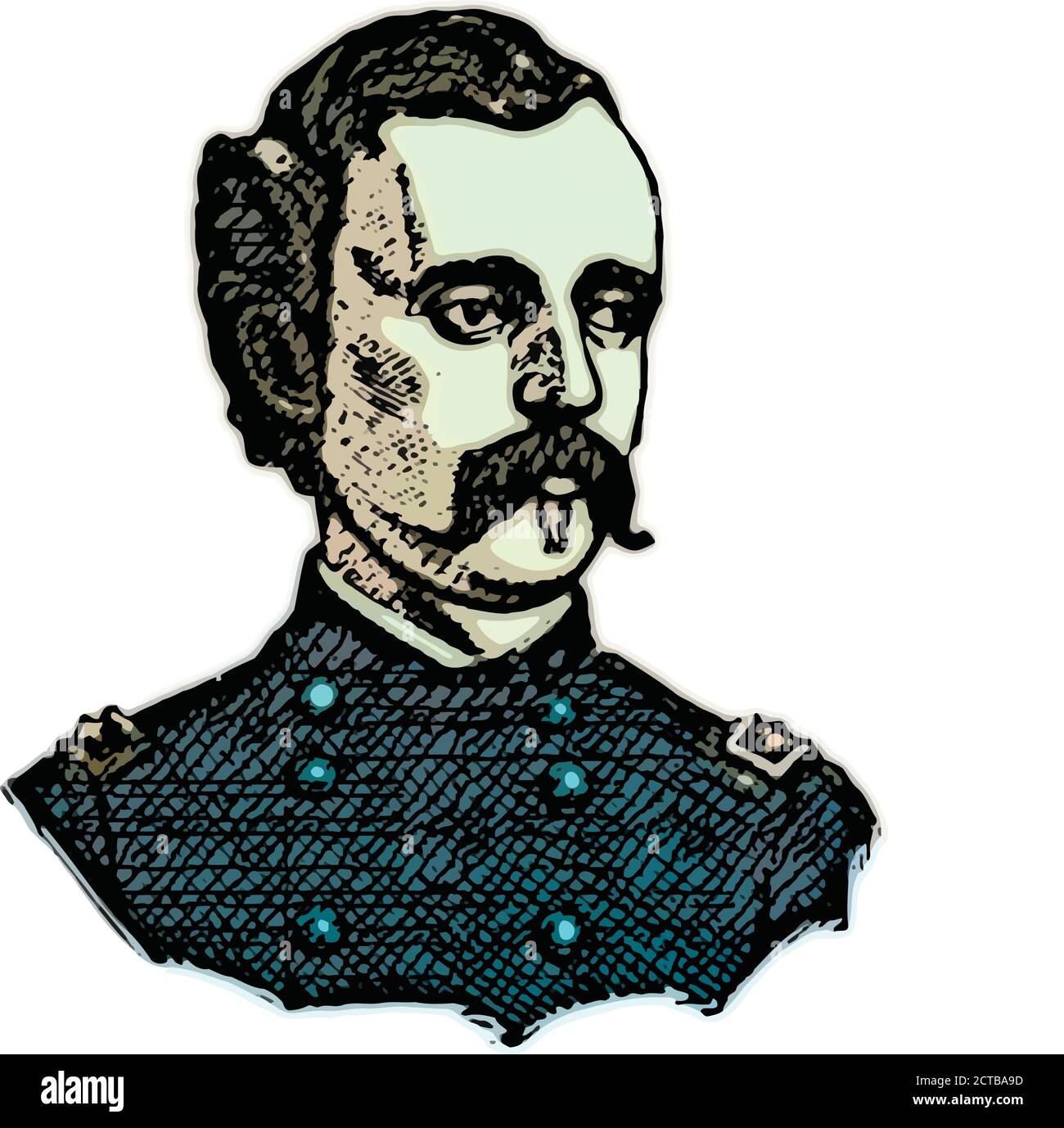 Ritratto vettoriale del generale Custer. George Armstrong Custer (1839 – 1876) è stato un ufficiale dell'esercito degli Stati Uniti e un comandante della cavalleria nell'civile americano Illustrazione Vettoriale