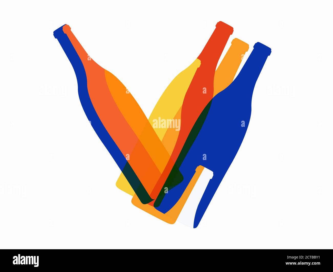 Illustrazione astratta dei flaconi. Design vettoriale per bevande colorate. Foto Stock